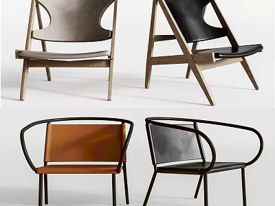 Contemporary Leisure Chairs With Wooden Metal Frames And Leather Fabric Seats 3d model