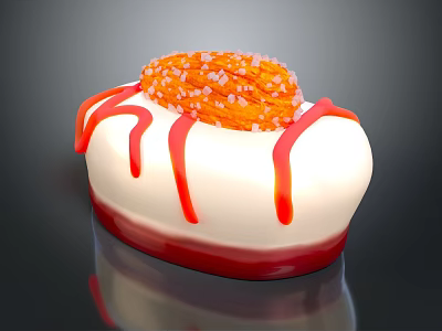 Delicious White Dessert With Red Drizzle And Orange Crunchy Topping 3d model
