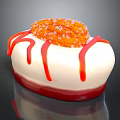 Delicious White Dessert With Red Drizzle And Orange Crunchy Topping