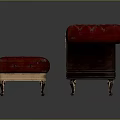 Red Tufted Velvet Armchair With Matching Ottoman And Gold Accent Dark Wood Legs