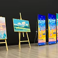 Colorful Advertising Billboards With Roll Up Banners And Vibrant Graphics