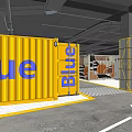 Modern Shopping Mall Hall Featuring Container Structures Ceiling Lighting And Decorative Floor Signage 3d model