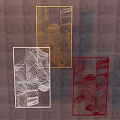 Golden White and Red Decorative Ornament Set With Wavy Line Design For Grey Wall
