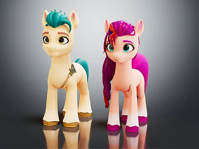 Colorful Toy Pony Characters With Different Colored Manes Bodies And Details 3d model