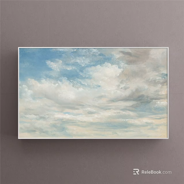 Beautiful Sky Landscape Painting With Fluffy White Clouds And Soft Blue Tones 3d model 