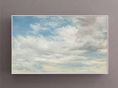 Beautiful Sky Landscape Painting With Fluffy White Clouds And Soft Blue Tones 3d model