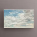 Beautiful Sky Landscape Painting With Fluffy White Clouds And Soft Blue Tones