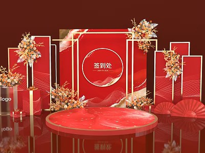 Modern Stage Red Meichen Stage 3d model