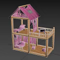 Wooden Building Blocks Pink Two Story Dollhouse With Furniture And Staircase Design