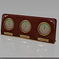 Wooden Household Measuring Device With Three Dials Gold Accents And Decorative Labels