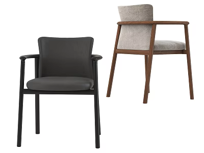Modern Accent Chairs With Black Leather And Light Gray Fabric Wooden Frame Design 3d model