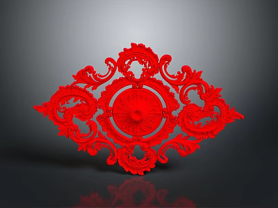 Intricate Red Plant Vine Decorative Pattern With Curled Floral Details 3d model
