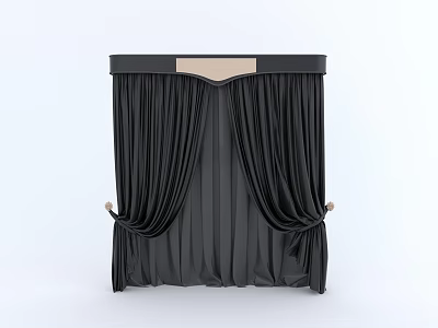 Black Curtains With Top Rod Light Colored Center Panel And Golden Tiebacks Elegant Design 3d model
