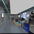 Modern Tech Style Interior Space With Concrete Pillar Display Screens And Fitness Equipment