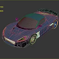 Blue Sports Car with Sleek Design Rear Spoiler Black Wheels And White Stripes