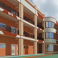 Multi Story School Building Featuring Orange White Exterior Balconies Black Railings Large Windows