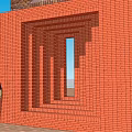 Red Brick Feature Wall With Circular And Rectangular Cutouts Layered Architectural Design Structure 3d model