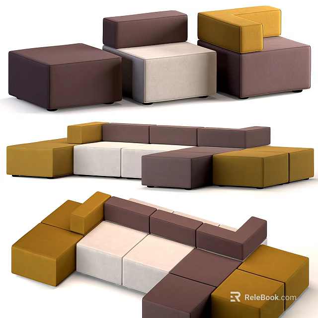 Modern Modular Sofa Set With Brown Beige Yellow Tones And Flexible Configurations 3d model