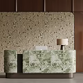 Elegant Green Patterned Bar Counter With Patterned Wall And Table Lamp In Modern Interior