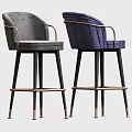 Modern Fabric Upholstered Gray and Purple Bar Stools with Armrests Black Legs and Copper Accents