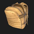 Durable Brown Canvas Backpack With Adjustable Straps Striped Exterior And Multiple Compartments