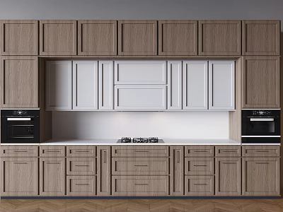 Modern Kitchen Interior Design With Wooden White Cabinets Oven And Stove 3d model