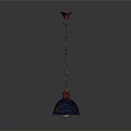 Colorful Hanging Ornament With Blue Red Patterns Chain Conical Top And Spherical Base