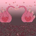 Pink Swans Crafted From Small Balls With Scattered Hearts On Pink Background