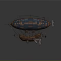 Steampunk Airship With Blue Brown Checkered Envelope And Wooden Propeller Structure 3d model