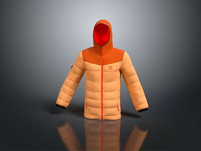 Hooded Two Tone Jacket With Orange And Beige Design And Red Zipper For Casual Wear 3d model