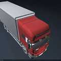 Red Commercial Truck Side View 3D Render With White Cargo Container Dark Background 3d model