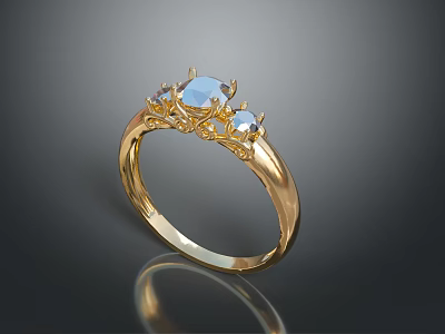 Elegant Gold Ring With Blue Gemstone And Decorative Setting For Daily Use 3d model