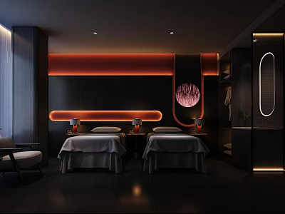 Modern SPA Sauna Relaxation Space With Comfortable Massage Beds Soft Lighting And Elegant Decor 3d model