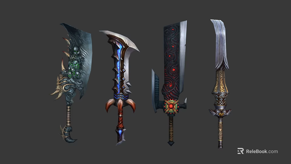 Fantasy Weapons Collection Featuring Ornate Blades With Unique Decorative Details 3d model 