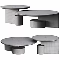 Round Wooden Coffee Table With Blue Pedestal And Marble Base Design