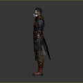 Adventurous 3D Character Model Featuring Blue Coat Scarf Mask Brown Belt and Red Boots