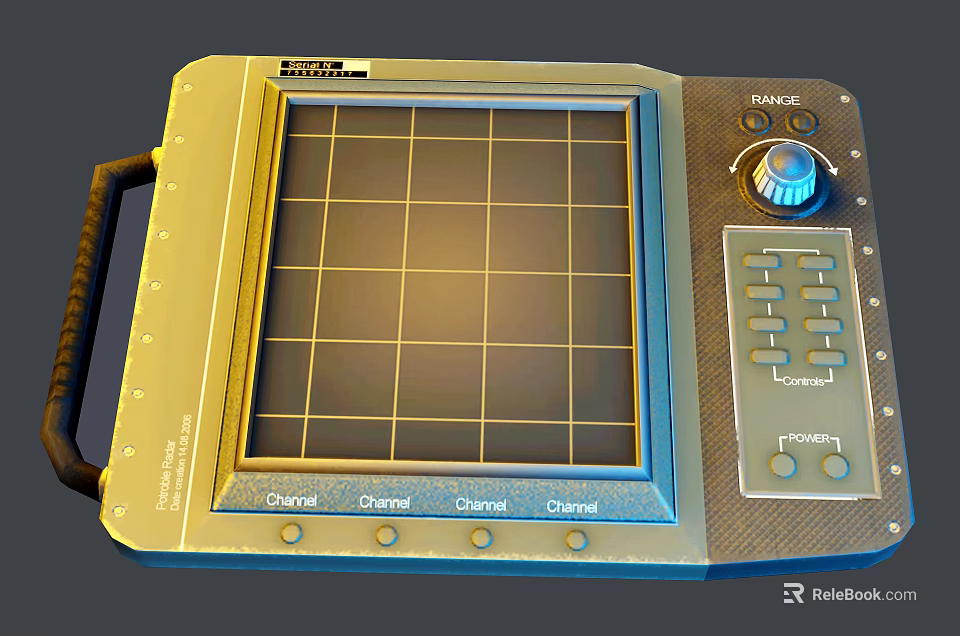 Retro Entertainment Appliance Featuring Grid Screen Control Panel Knob And Handle Design 3d model 