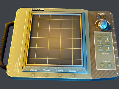 Retro Entertainment Appliance Featuring Grid Screen Control Panel Knob And Handle Design 3d model