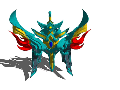Ornate Decorative Artifact With Turquoise Gold Red Color And Intricate Wing Flame Design 3d model
