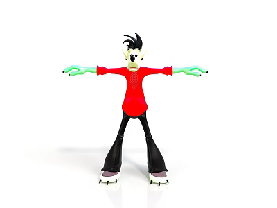 3D Cartoon Character In Red Shirt Black Pants With Green Arms And Roller Skates 3d model