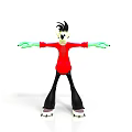 3D Cartoon Character In Red Shirt Black Pants With Green Arms And Roller Skates