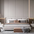 Elegant Modern Bedroom Interior With Upholstered Headboard Pillows Nightstands Round Lamps And Area Rug