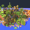 Tropical Miniature Landscape With Palm Trees Rocks And Lush Green Plants