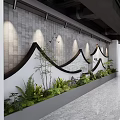 Modern Office Landscape With Curved Wall Decor Green Plants Stone Accents And Recessed Lighting