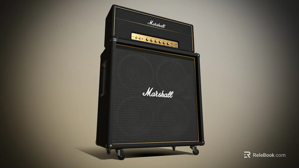 Marshall Black Stacked Amplifier Speaker Cabinet With Control Panel And Vintage Design 3d model