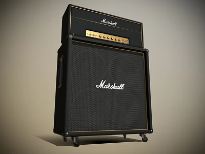 Marshall Black Stacked Amplifier Speaker Cabinet With Control Panel And Vintage Design 3d model