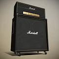 Marshall Black Stacked Amplifier Speaker Cabinet With Control Panel And Vintage Design 3d model