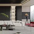 Modern Living Room Interior With White Sofa Black Coffee Table And Green Plant