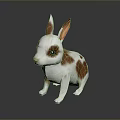 Cute White Brown Spotted Rabbit 3D Render With Long Ears And Brown Eyes