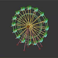 Red Cabins Green Frame Ferris Wheel Model With Metal Structure And Base 3d model